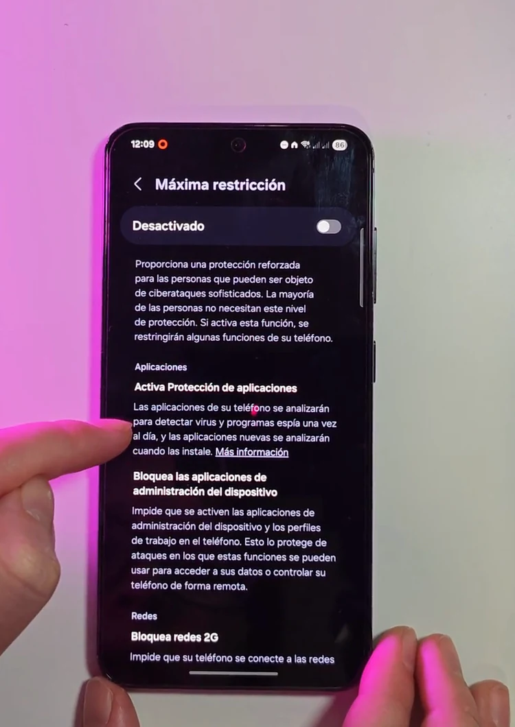 Restricciones adicionales del Bloqueador automático de Samsung