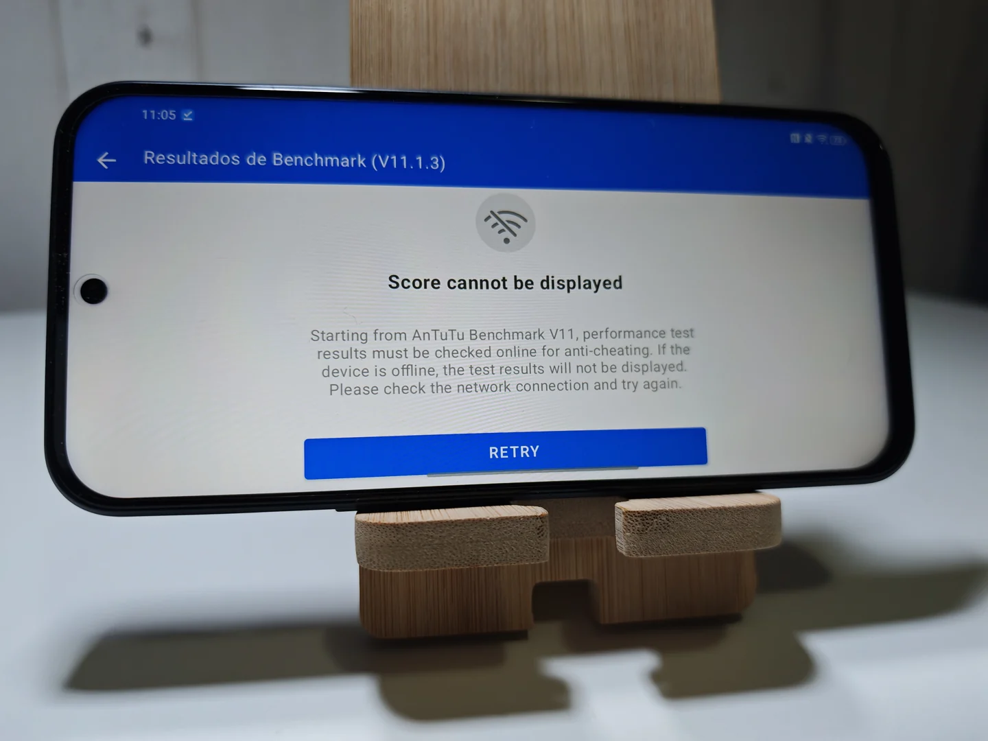 Mensaje de AnTuTu que impide mostrar la puntuación del nubia Neo 5 5G