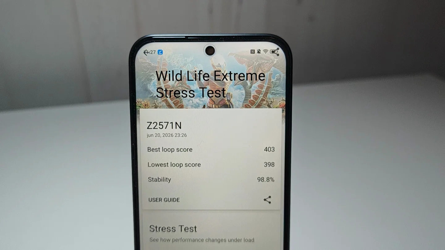 Resultados de 3DMark Wild Life Extreme Stress Test en el nubia Neo 5 5G