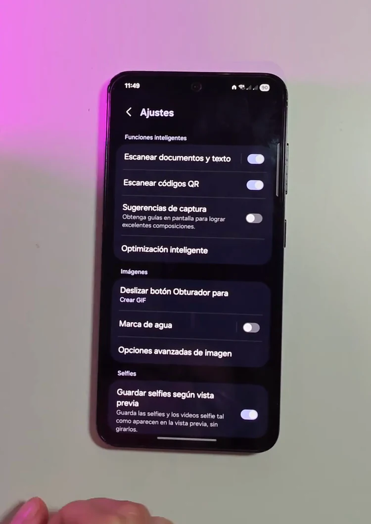 Acceso a Optimización inteligente en la cámara Samsung