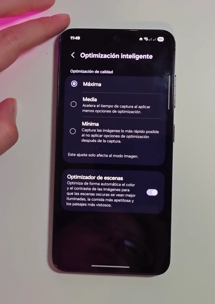 Niveles de optimización y Optimizador de escenas en Samsung