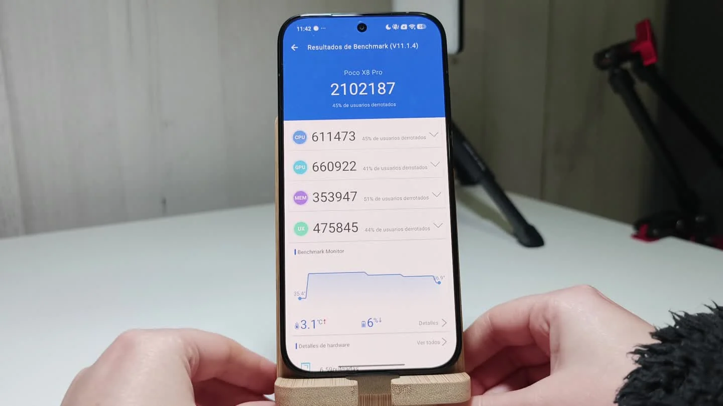 Pantalla de resultados de AnTuTu en el POCO X8 Pro