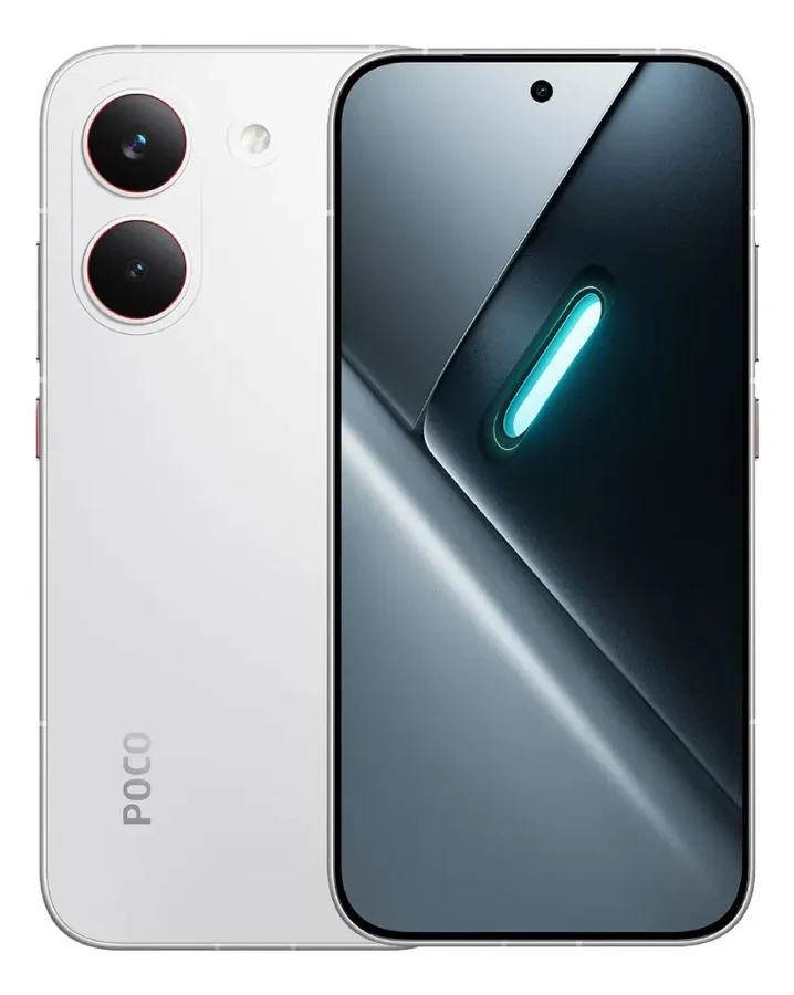 POCO X8 Pro blanco: vista frontal y trasera de la versión ofrecida en Mercado Libre