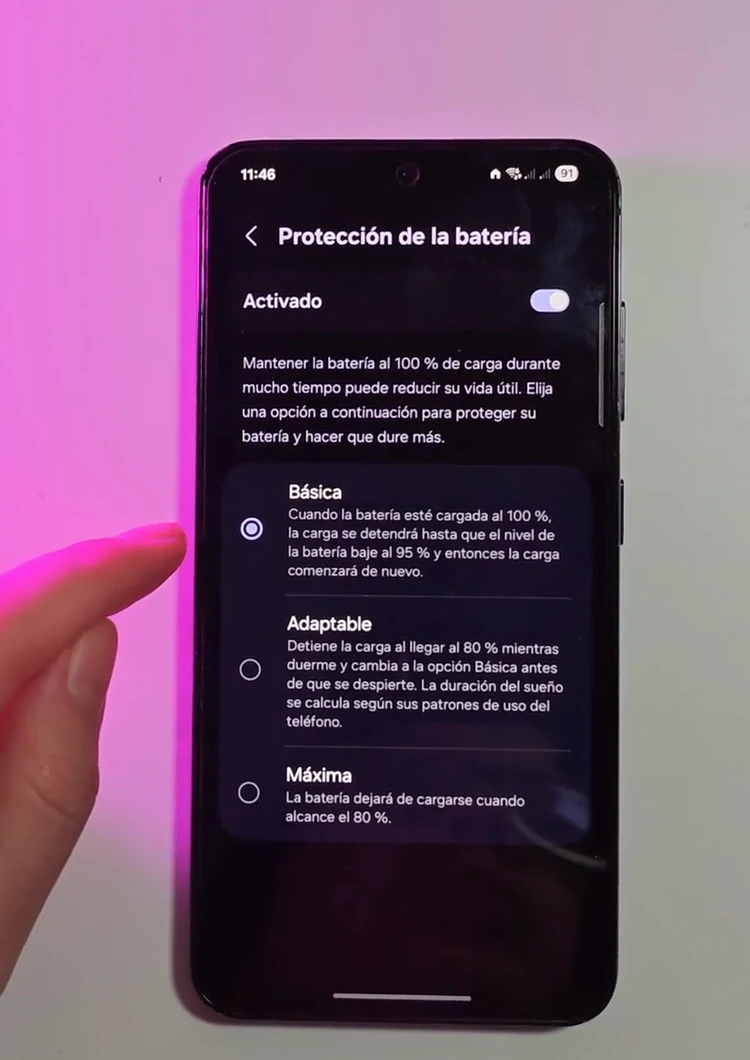 Modos de Protección de la batería de Samsung