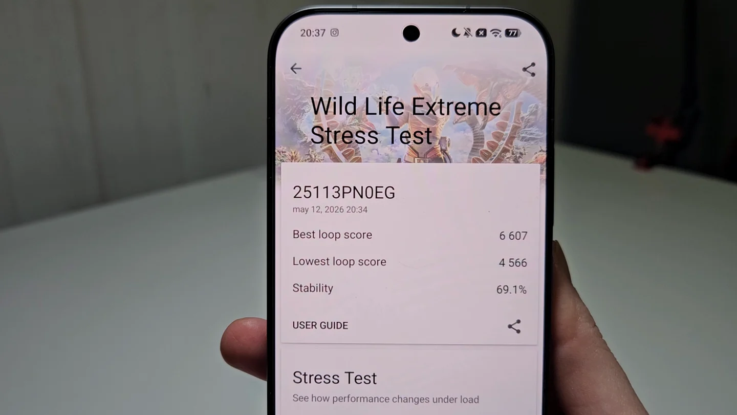 Resultado de 3DMark Wild Life Extreme Stress Test del Xiaomi 17