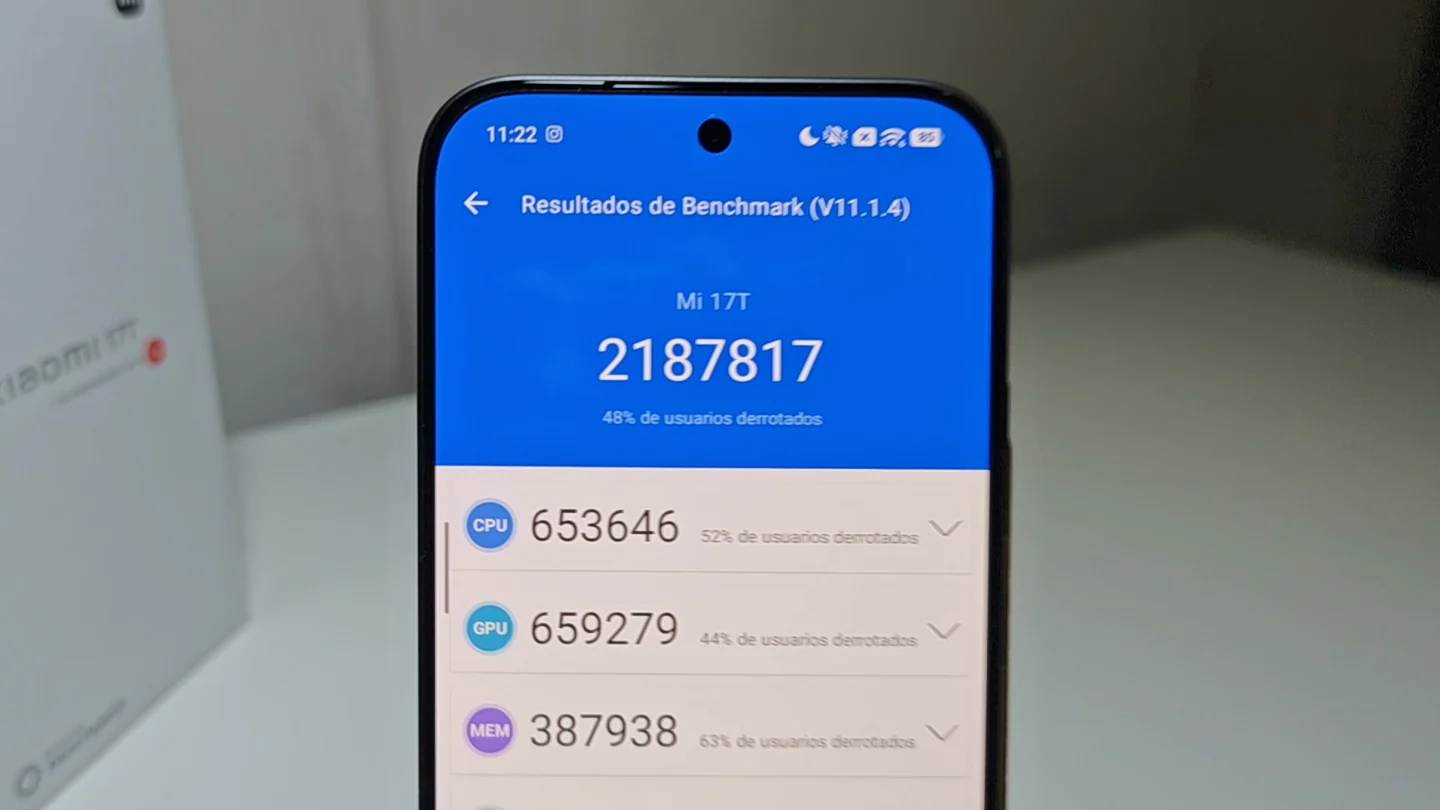 Xiaomi 17T con resultado de 2.187.817 puntos en AnTuTu v11.1.4